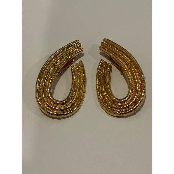 Vintage Givenchy Gold Tone Statement Earrings Clip On Signed - Picture 2 of 4